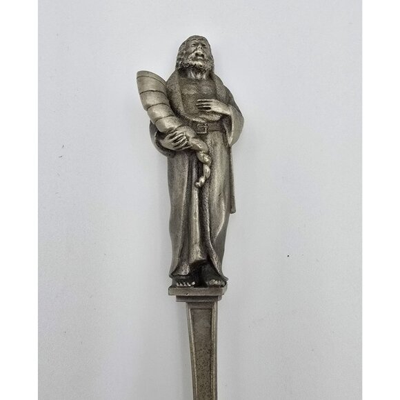 Antique Pewter Collectible Spoon Embossed Scene & Figurine Handle Unique Detail - Picture 1 of 6